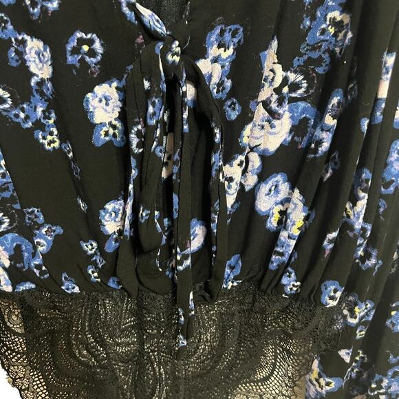 Intimately Free People Black Blue Floral Tie Lace Body Suit Medium - Picture 11 of 13